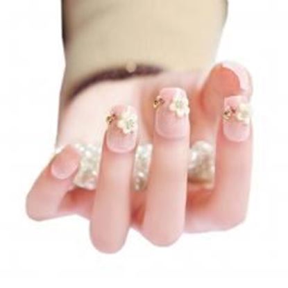 Picture of Stylish Wedding Bridal Nail Jewelry French Nails Rhinestone Nail Art False Nails, #13