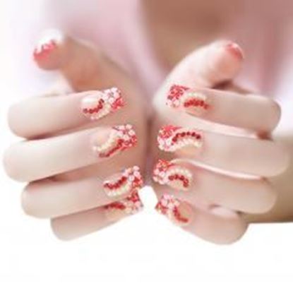 Picture of Stylish Wedding Bridal Nail Jewelry French Nails Rhinestone Nail Art False Nails, #12