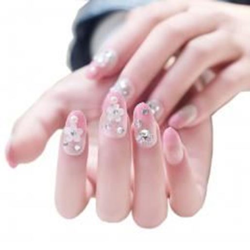 Picture of Stylish Wedding Bridal Nail Jewelry French Nails Rhinestone Nail Art False Nails, #11