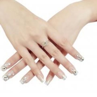 Picture of Stylish Wedding Bridal Nail Jewelry French Nails Rhinestone Nail Art False Nails, #10