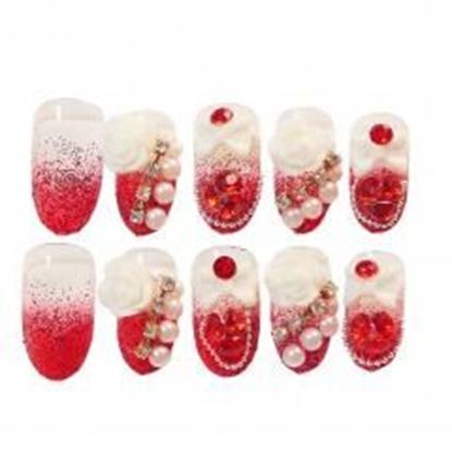 Picture of Stylish Wedding Bridal Nail Jewelry French Nails Rhinestone Nail Art False Nails, #09