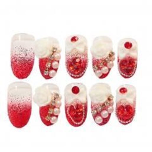 图片 Stylish Wedding Bridal Nail Jewelry French Nails Rhinestone Nail Art False Nails, #09