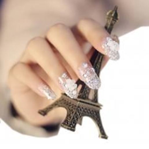 Picture of Stylish Wedding Bridal Nail Jewelry French Nails Rhinestone Nail Art False Nails, #08