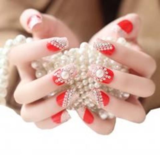 Picture of Stylish Wedding Bridal Nail Jewelry French Nails Rhinestone Nail Art False Nails, #05