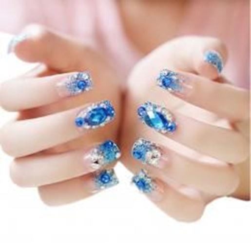 Picture of Stylish Wedding Bridal Nail Jewelry French Nails Rhinestone Nail Art False Nails, #04