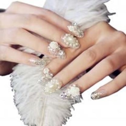 Picture of Stylish Wedding Bridal Nail Jewelry French Nails Rhinestone Nail Art False Nails, #02