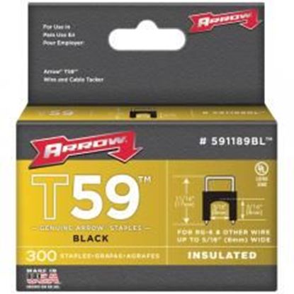 Picture of Arrow 591189BL Black T59 Insulated Staples for RG59 quad & RG6, 5/16" x 5/16", 300 pk