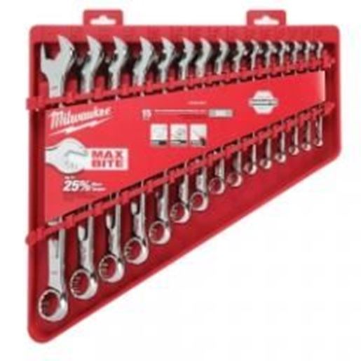 图片 Milwaukee 15-Piece MAX BITE Combination Wrench Set - SAE, Open-End Grip, I-Beam Handle