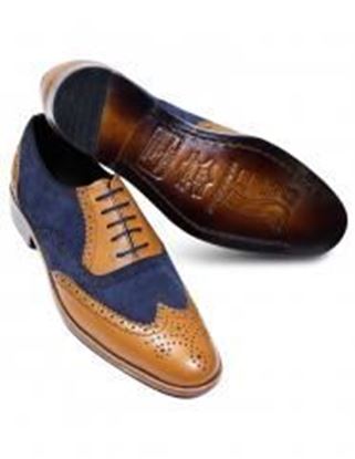 Studio Empoli Handmade Partial Suede Brogue Oxford Wingtip Leather Shoes - Tan/Blue 9.5 