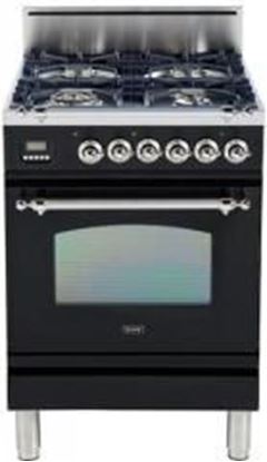 ILVE 24" Nostalgie Series Friestanding Single Oven Gas Range with 4 Sealed Burners in Glossy Black 