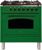 ILVE 30" Nostalgie Series Freestanding Single Oven Dual Fuel Range with 5 Sealed Burners in Emerald Green