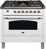ILVE 36" Nostalgie Series Freestanding Single Oven Dual Fuel Range with 5 Sealed Burners and Griddle in White