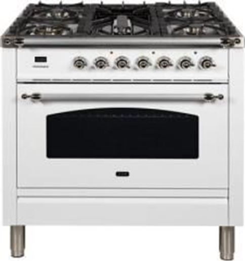 ILVE 36" Nostalgie Series Freestanding Single Oven Dual Fuel Range with 5 Sealed Burners and Griddle in White