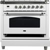 ILVE 36" Nostalgie Series Freestanding Single Oven Dual Fuel Range with 5 Sealed Burners and Griddle in White