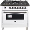 ILVE 36" Nostalgie Series Freestanding Single Oven Dual Fuel Range with 5 Sealed Burners and Griddle in White