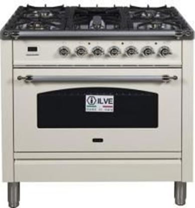 ILVE 36" Nostalgie Series Freestanding Single Oven Dual Fuel Range with 5 Sealed Burners and Griddle in Antique White