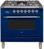 ILVE 36" Nostalgie Series Freestanding Single Oven Dual Fuel Range with 5 Sealed Burners and Griddle in Blue