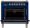 ILVE 36" Nostalgie Series Freestanding Single Oven Dual Fuel Range with 5 Sealed Burners and Griddle in Blue