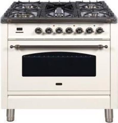 ILVE 36" Nostalgie Series Freestanding Single Oven Dual Fuel Range with 5 Sealed Burners and Griddle in Antique White 