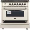 ILVE 36" Nostalgie Series Freestanding Single Oven Dual Fuel Range with 5 Sealed Burners and Griddle in Antique White 