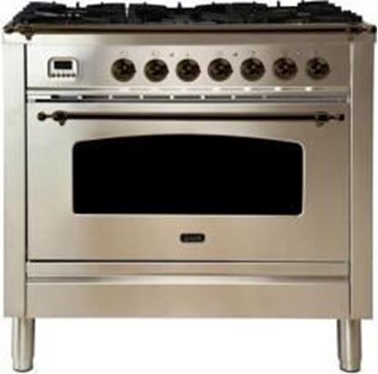 ILVE 36" Nostalgie Series Freestanding Single Oven Dual Fuel Range with 5 Sealed Burners and Griddle in Stainless Steel 