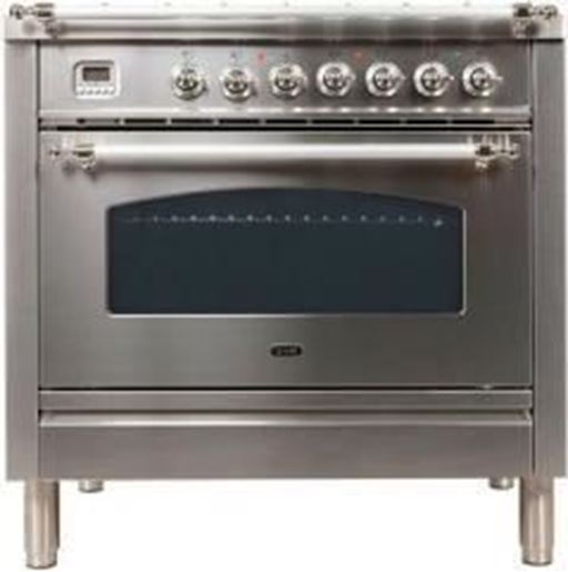 ILVE 36" Nostalgie Series Freestanding Single Oven Dual Fuel Range with 5 Sealed Burners and Griddle in Stainless Steel 