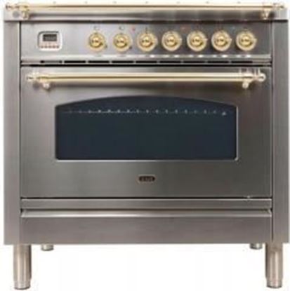 ILVE 36" Nostalgie Series Freestanding Single Oven Dual Fuel Range with 5 Sealed Burners and Griddle in Stainless Steel