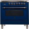 ILVE 36" Nostalgie Series Freestanding Single Oven Dual Fuel Range with 5 Sealed Burners and Griddle in Blue 