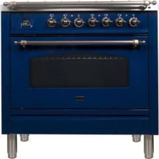 ILVE 36" Nostalgie Series Freestanding Single Oven Dual Fuel Range with 5 Sealed Burners and Griddle in Blue 