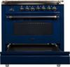 ILVE 36" Nostalgie Series Freestanding Single Oven Dual Fuel Range with 5 Sealed Burners and Griddle in Blue 