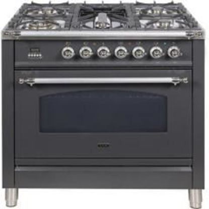 ILVE 36" Nostalgie Series Freestanding Single Oven Dual Fuel Range with 5 Sealed Burners and Griddle in Matte Graphite 