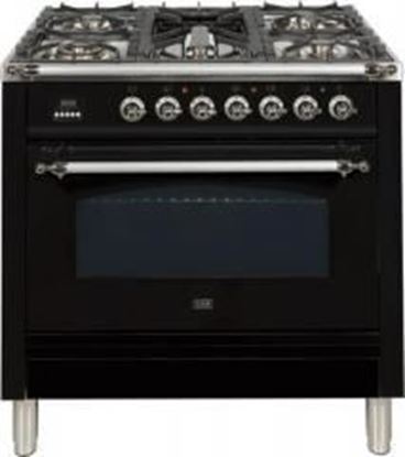 ILVE 36" Nostalgie Series Freestanding Single Oven Dual Fuel Range with 5 Sealed Burners and Griddle in Glossy Black