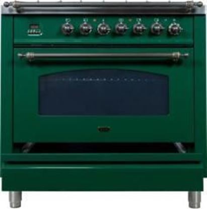 ILVE 36" Nostalgie Series Freestanding Single Oven Dual Fuel Range with 5 Sealed Burners and Griddle in Emerald Green 