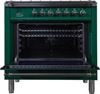 ILVE 36" Nostalgie Series Freestanding Single Oven Dual Fuel Range with 5 Sealed Burners and Griddle in Emerald Green 