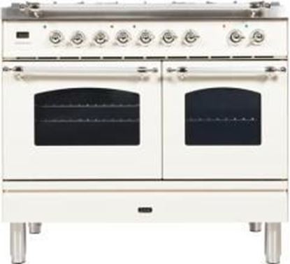 ILVE 40" Nostalgie Series Freestanding Double Oven Dual Fuel Range with 5 Sealed Burners and Griddle in White 