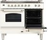 ILVE 40" Nostalgie Series Freestanding Double Oven Dual Fuel Range with 5 Sealed Burners and Griddle in White 