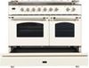 ILVE 40" Nostalgie Series Freestanding Double Oven Dual Fuel Range with 5 Sealed Burners and Griddle in White 
