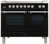 ILVE 40" Nostalgie Series Freestanding Double Oven Dual Fuel Range with 5 Sealed Burners and Griddle in Glossy Black