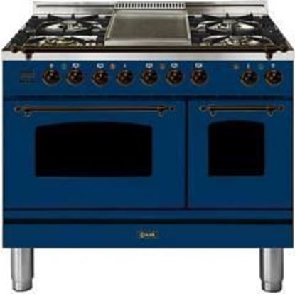 ILVE 40" Nostalgie Series Freestanding Double Oven Dual Fuel Range with 5 Sealed Burners and Griddle in Blue
