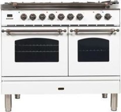 ILVE 40" Nostalgie Series Freestanding Double Oven Dual Fuel Range with 5 Sealed Burners and Griddle in White