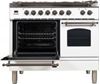 ILVE 40" Nostalgie Series Freestanding Double Oven Dual Fuel Range with 5 Sealed Burners and Griddle in White