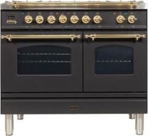 ILVE 40" Nostalgie Series Freestanding Double Oven Dual Fuel Range with 5 Sealed Burners and Griddle in Matte Graphite