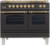 ILVE 40" Nostalgie Series Freestanding Double Oven Dual Fuel Range with 5 Sealed Burners and Griddle in Matte Graphite