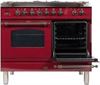 ILVE 40" Nostalgie Series Freestanding Double Oven Dual Fuel Range with 5 Sealed Burners and Griddle in Burgundy 