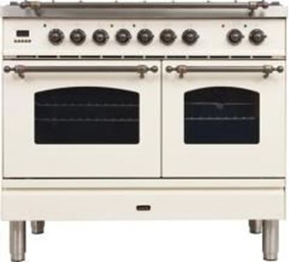 ILVE 40" Nostalgie Series Freestanding Double Oven Dual Fuel Range with 5 Sealed Burners and Griddle in Antique White