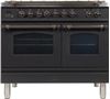 ILVE 40" Nostalgie Series Freestanding Double Oven Dual Fuel Range with 5 Sealed Burners and Griddle in Matte Graphite 