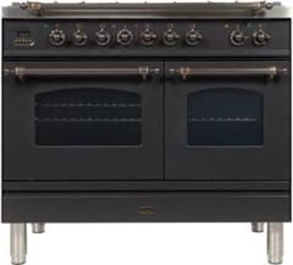 ILVE 40" Nostalgie Series Freestanding Double Oven Dual Fuel Range with 5 Sealed Burners and Griddle in Matte Graphite 