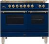 ILVE 40" Nostalgie Series Freestanding Double Oven Dual Fuel Range with 5 Sealed Burners and Griddle in Blue 