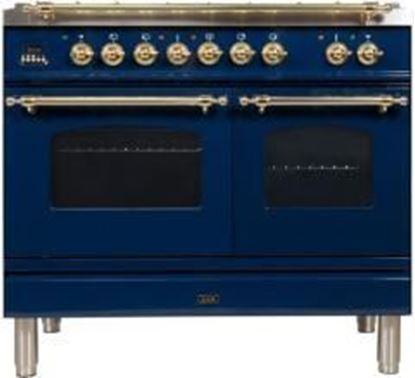 ILVE 40" Nostalgie Series Freestanding Double Oven Dual Fuel Range with 5 Sealed Burners and Griddle in Blue 