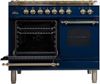 ILVE 40" Nostalgie Series Freestanding Double Oven Dual Fuel Range with 5 Sealed Burners and Griddle in Blue 